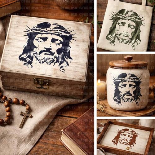 Lazy Stencils Jesus Face Stencil Reusable 10 Mil Mylar Template Crown of Thorns Christian Religious Wall Art DIY (Stencil Sheet - 10x8 inches) - size: Stencil sheet - 10x8 inches