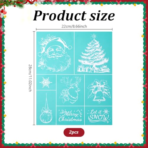 2 Sheets Christmas Theme Silkscreen Stencil, Father Christmas Painting Stencils Templates Santa Claus Jingle Bell Self-Adhesive Silk Screen Printing for Wall Border Wood Fabric Home - style: Christmas Elements
