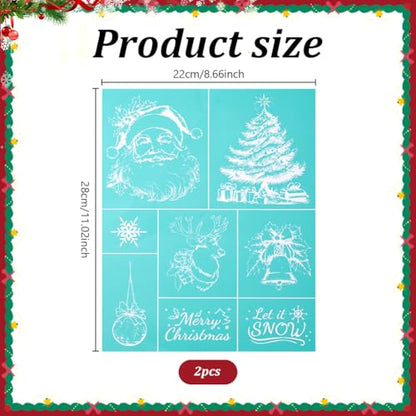 2 Sheets Christmas Theme Silkscreen Stencil, Father Christmas Painting Stencils Templates Santa Claus Jingle Bell Self-Adhesive Silk Screen Printing for Wall Border Wood Fabric Home - style: Christmas Elements