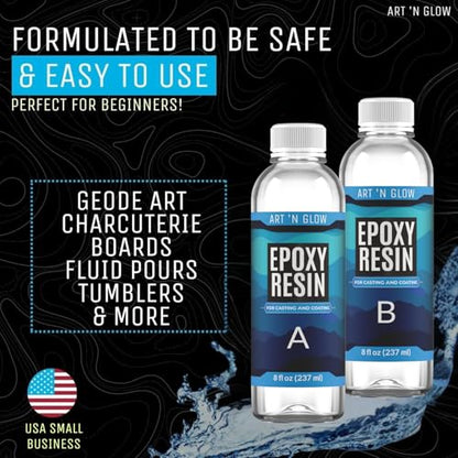 Crystal Clear Epoxy Resin 2 Gallon - Food Safe, UV Resistant, Bubble Free | Casting & coating epoxy resin for jewelry, coasters, molds, art, wood & more. Bubble-free, low odor, USA based business - size: 2 Gallon