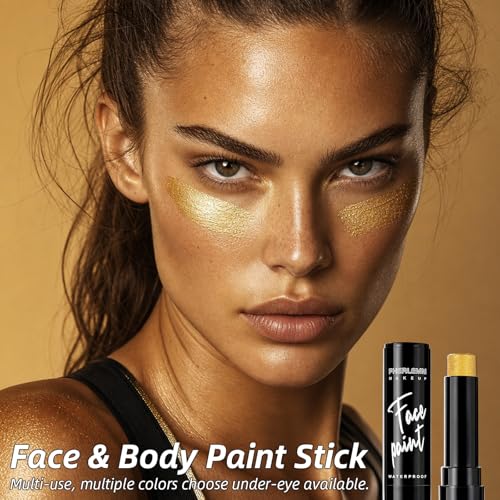 Gold Face Paint Stick Waterproof Eye Black Smooth SmudgeProof Body Paint High Pigment for Sports Events Halloween SFX Makeup Goddess Royal Figure Mythical Beast and Shiny Character Looks - color: Gold