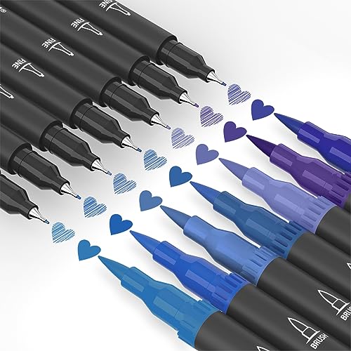Blue Markers, 12 Pack Dual Brush Pens Drawing Markers for Art Sketching - color: Blue