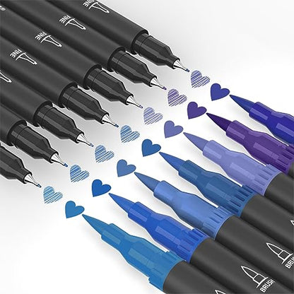Blue Markers, 12 Pack Dual Brush Pens Drawing Markers for Art Sketching - color: Blue