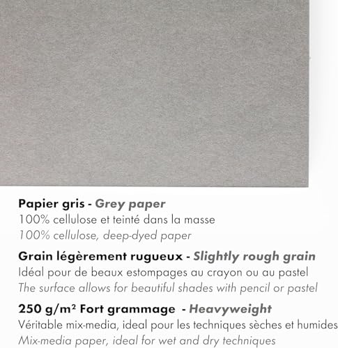 Clairefontaine Paint'ON Grey Paper, 250 g, 50 x 65 cm, 15 Sheets - color: Grey, size: 50 x 65 cm