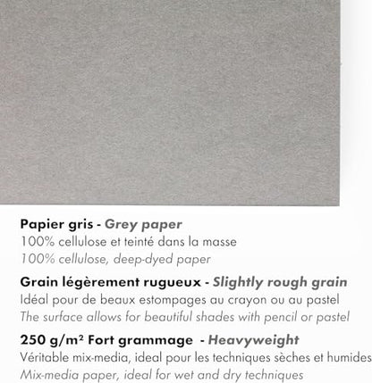 Clairefontaine Paint'ON Grey Paper, 250 g, 50 x 65 cm, 15 Sheets - color: Grey, size: 50 x 65 cm