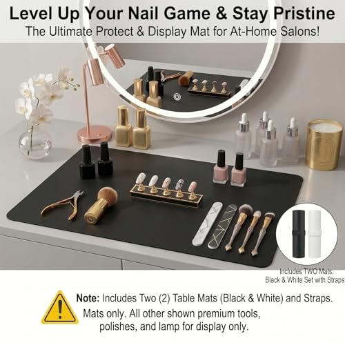 2 PCS Nail Art Table Mat, Soft Microfiber PU Leather Nail Pad, Foldable Nail Art Rest Pad, Reusable Nail Mat for Table Desk, Acrylic Nail Desk Mat for Nail Cushion (Black and White) - color: Black and White