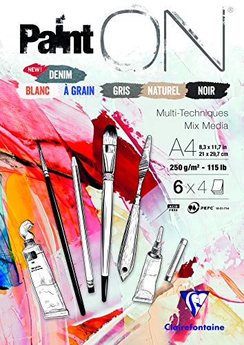 Clairefontaine - Ref 975410C - Paint'ON Multi-Technique Assorted Colour Paper Pad (24 Sheets) - A4 Size, 250gsm Heavyweight Paper, Slight Rough Grain, Acid Free, pH Neutral - color: Assorted Colours, size: A4