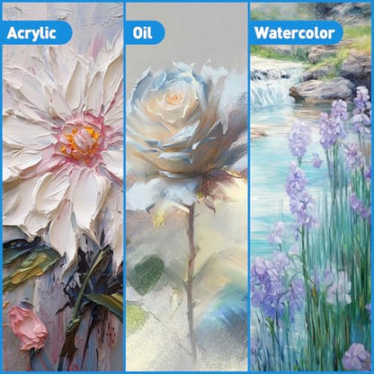 ESRICH Acrylic Paint Canvas Set, 78 Pcs Professional Painting Supplies Kit with 3 Wood Easel, 3 * 12Colors, 3 * 10 Brushes,Circular Canvas Etc, Premium Paint Kit for Kids, Artists and Beginner - color: 36Color