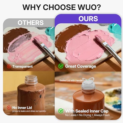 WUO 18 Colors Acrylic Paint Set, 250ml/8.45oz Bottles Acrylic Paint, Professional Large Bulk Rich Pigment, Non-Toxic Multi-Surface Art Supplies for Artists Beginners Adults on Canvas Wood Rock Crafts - color: 18 Colors