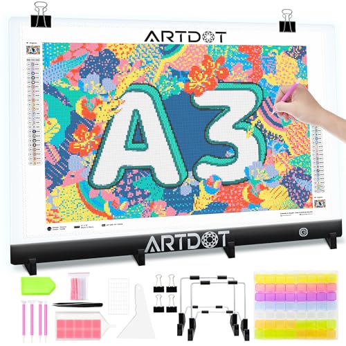 ARTDOT A3 LED Light Pad for Diamond Art Kits for Adults, USB Powered Light Board Kit, Adjustable Brightness with Diamond Painting Tools Detachable Stand and Clips - size: A3