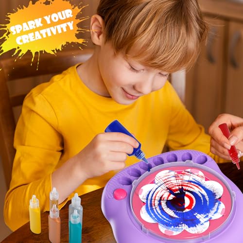 Spin Art Machine for Kids, Paint Spinner Arts & Crafts Kit for Ages 4-12 | Mess-Free Motorized Spinner With Splash Guard; 7 Washable Paints & 36 Art Boards Make A Unique Design Every Spin - color: Purple