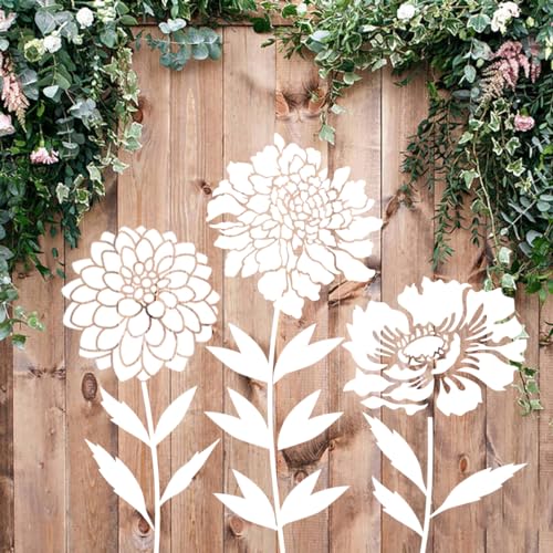 Large Flower Stencils for Walls 14inch Fence Stencil for Outdoors Floral Stencils Reusable Rose Hibiscus Daisy Sunflower Stencil for Wood Wall Furniture Fabrics DIY Decor - style: Flowers