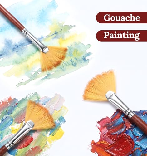 12 Pcs Fan Brush for Painting, Nylon Bristles Fan Brushes Set, Anti-Shedding Art Painting Brushes, Non-Slip Handle Watercolor Brushes for Acrylic, Oil Painting and DIY Crafts