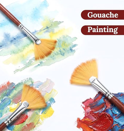 12 Pcs Fan Brush for Painting, Nylon Bristles Fan Brushes Set, Anti-Shedding Art Painting Brushes, Non-Slip Handle Watercolor Brushes for Acrylic, Oil Painting and DIY Crafts