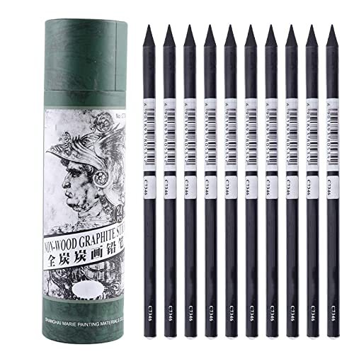 Artist Charcoal Sticks 24 PCS Professional Manga Sketch Drawing Charcoal Pencil Black/Pencil drawing sketch pencil without wood (Whole Lead Core 4B)