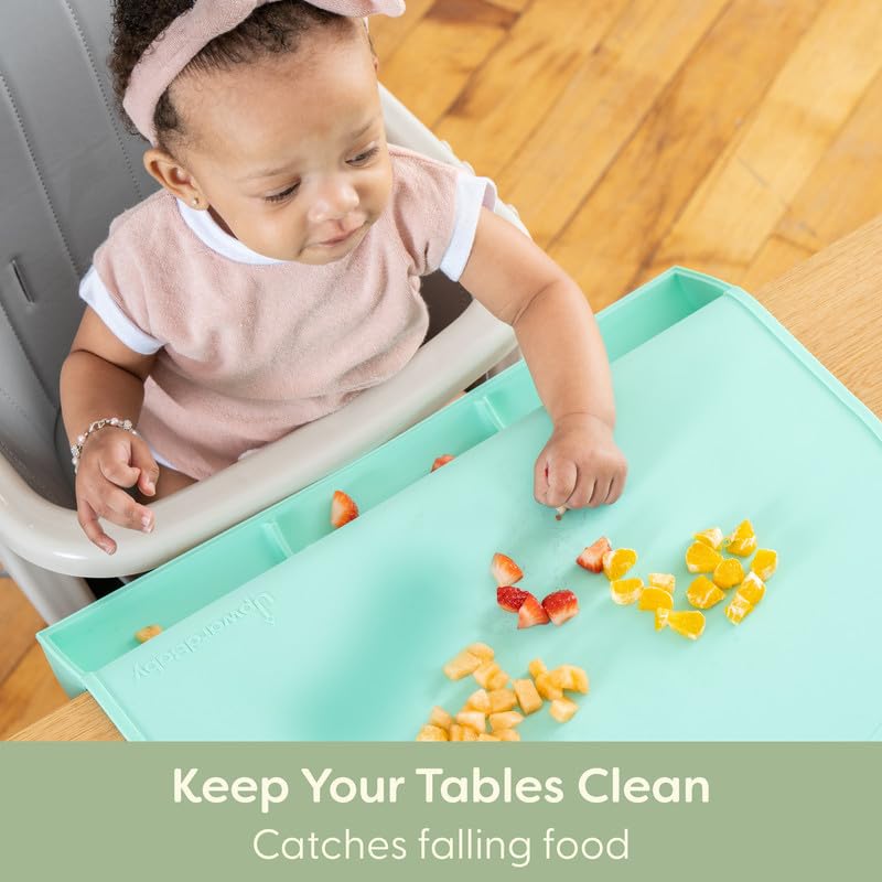 UpwardBaby Rectangular Silicone Placemat - Suction Food Catcher for High Chair & Kids, Non-Slip Washable Table Mats, Travel Toddler Placemat & Baby-Led Weaning Supplies, Mint - style: Food-Catching - Mint