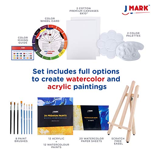 J MARK Painting Kit for Adults, Paint and Canvas Set - Acrylic and Watercolor Paint Set, Art Sets