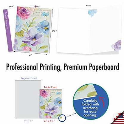The Best Card Company - 10 Boxed Note Cards with Flowers - Blank Assorted Floral Notecards Bulk (4 x 5.12 Inch) - Cool Blossoms M1708BN - style: Cool Blossoms