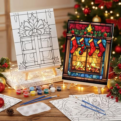 Zhanmai 72 Pcs 12 Sets Sip and Paint Kit Pre Drawn Canvas for Painting 8" x 10" Paint Party Canvas Painting Pre Printed Canvases for Party Favor DIY Virtual Adult's Date Night(Holiday Deer) - style: Holiday Deer