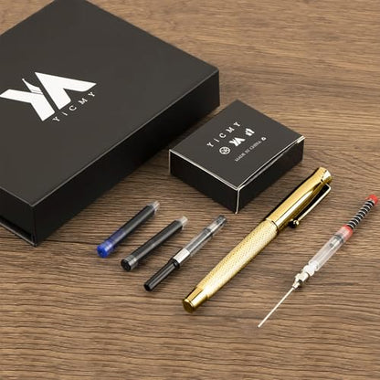 Fancy Fountain Pen Set – Fine & Medium Nibs, Includes 18 Ink Cartridges, Ink Converter, Syringe Filler, Luxury Gift for Writing, Journaling & Calligraphy，Silvery (Gold) - color: Gold