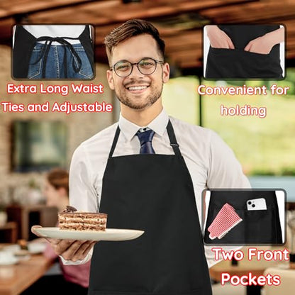 4 Packs Chef Apron, Black Waterproof Apron, Adjustable Aprons with 2 Pockets for Men Women, Professional Aprons for Kitchen Cooking Gardening Painting Baking Restaurant (Black) - color: Black