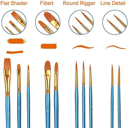 Acrylic Paint Brush Set, 5 Packs / 50 pcs Nylon Hair Brushes for All Purpose Oil Watercolor Painting Artist Professional Kits - size: 50pcs