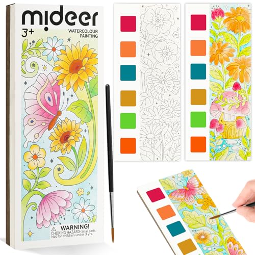 JCREN Watercolor Painting Books, Pocket Watercolor Painting Coloring Kit, Paint with Water Bookmarks Travel Activity Party Favors for Kids Toddlers Gifts for Boys and Girls - color: Flower Butterfly