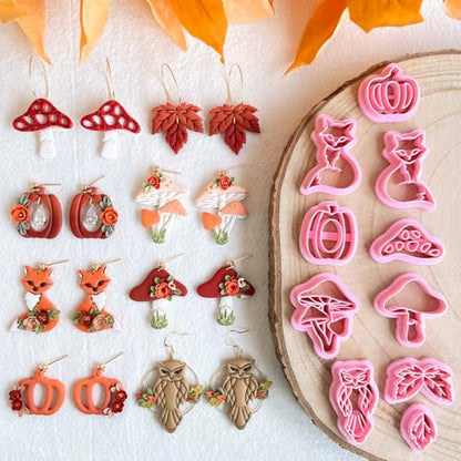 Keoker Fall Polymer Clay Cutters for Polymer Clay Jewelry, Pumpkin 10shapes Clay Earring Cutters - color: white B