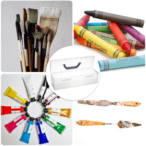 BTSKY 2 Pack Clear Plastic Painting Brush Container with Black Handle, Portable Long Paintbrush Case, Drawing Tools Storage Box, Practical Art Supply Organizer for Artist Crafters, 14"x4.7"x4.3"