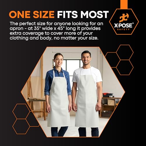 Xpose Safety Heavy Duty Vinyl Waterproof Aprons, White - For Home, Industrial and Commercial Use - Chemical Resistant - color: White, style: 2 Pack