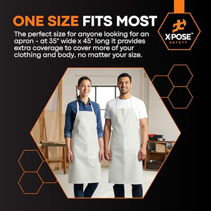 Xpose Safety Heavy Duty Vinyl Waterproof Aprons, White - For Home, Industrial and Commercial Use - Chemical Resistant - color: White, style: 12 Pack