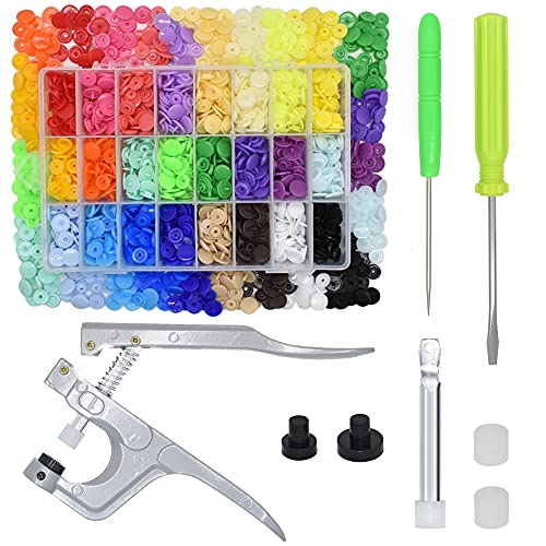360Pcs T5 12mm Snap Button Plastic with Snap Press Plier Resin Snaps Hand Tool Snaps Fastener with Organizer Storage Containers for Sewing and Crafting