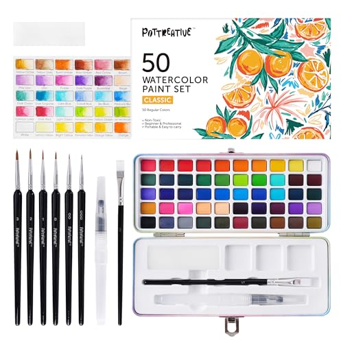 Watercolor Paint Set, 50 Colors with Brushes & Metal Case, Non-Toxic Art Supplies for Beginners & Students, Portable Travel Watercolor Kit, Ideal for Gifting - color: 50 colors