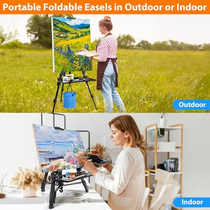 Easel Stand for Painting Artist Easel Stand Adjustable Height 20" to 61" Metal Tripod Art Easels Stand for Painting Canvases Tabletop Floor Art Easel Stand with Tray, Bag, Folding Keg, Black