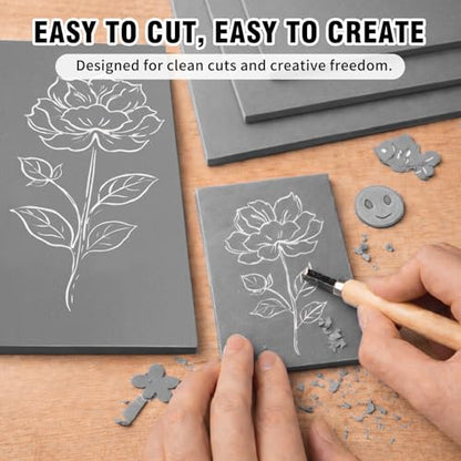 Falling in Art 8 * 10 Linoleum Carving Blocks, 8 Pack Soft Stamp Rubber Blocks for Crafts and Artists Printmaking, Gray,1/8" Thick - color: Gray, size: 8'' x 10'' 8 Pack