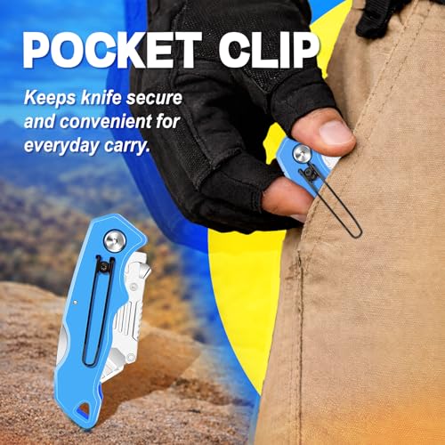 Box Cutter, Quick Change Folding Box Cutter with Clip, Folding Utility Knife Set, Extra 10 SK5 Razor Knife Blades, Pocket Box Opener Cutter for Cardboard, Drywall, Rope, Linoleum, Packages - size: 4 Pack+10 Blades