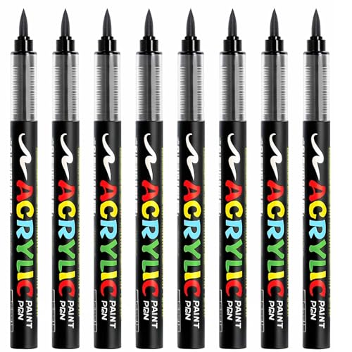 8 Black Acrylic pens,1.0-6.0mm permanent marker | for art projects, painting, rock painting, ceramics, glass, wood, plastic, metal, canvas DIY crafts. - color: Black