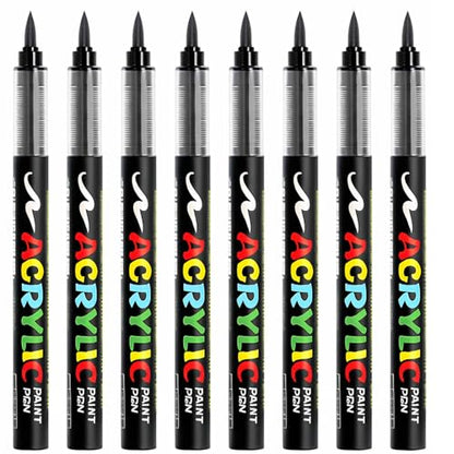 8 Black Acrylic pens,1.0-6.0mm permanent marker | for art projects, painting, rock painting, ceramics, glass, wood, plastic, metal, canvas DIY crafts. - color: Black
