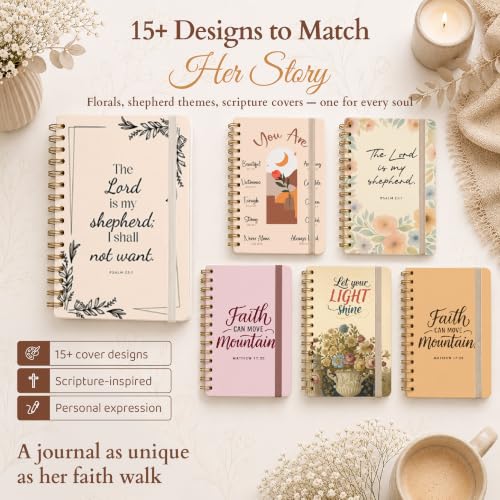 Hardcover Blank Christian Notebook – 140 Pages – Psalm 23:1 | Lined Pages with Bible Verse Cover – Inspirational Writing Spiral Notebook for Bible Study, "Lord is my Shepherd" - color: Shepherd_Cream