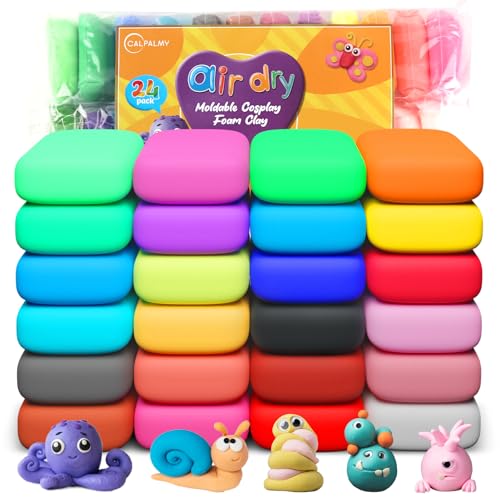 CALPALMY Air Dry Clay, 24-Pack Colors Moldable Cosplay Foam Clay for Kids Gifts Partty and School Project Supplies, Perfect for Crafts Sculpting and Artistic Projects (8.5oz/Pack) - color: Multicolored (24 Color), size: 240g (10g/Per Pack)