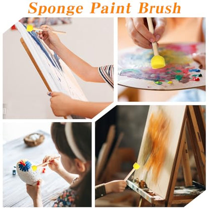 40PCS Paint Sponges, 0.6'' Sponge Brushes for Painting, Round Sponge Foam Brush, Yellow Sponges Paint Brushs Wooden Handle Foam Brush SpongePaints Brushes for DIY Arts