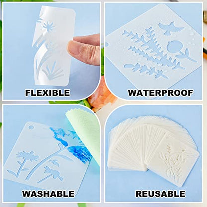 Teling 80 Pcs Flower Stencils Spring Bouquet Painting Stencils Reusable Wildflower Small Botanical Floral for Painting on Wood Wall Canvas Crafts Home Furniture Sign, 3 x 3 Inch - style: Wildflower