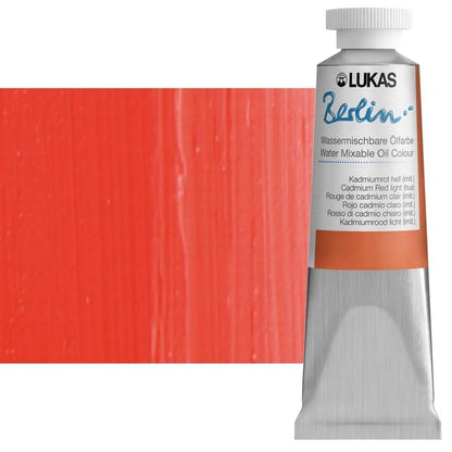 Lukas Berlin Pro Artists Water Mixable Oil Paint 37 ml Tube Cadmium Red Light Hue, Water Soluble, Lightfast Pigments, Quick Drying, Easy Clean-Up, Eco-Friendly, Professional Quality, 40 Color Range - color: Cadmium Red Light Hue, size: 1.25 Fl Oz (Pack of