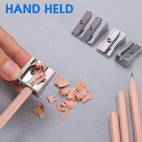 Metal Pencil Sharpeners, 4pcs Manual Double Hole Pencil Sharpener for Colored Graphite Pencils, Crayon Sharpener, Home School Office
