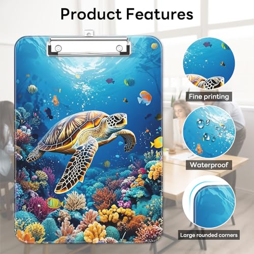 Plastic Cute Clipboard Low-Profile Metal Clip, A4 Letter Size 9 x 12.5 in, 8.5 x 11 Paper Clip Board for Teachers, Nurses, Classroom,Sea Turtles - color: Sea Turtles