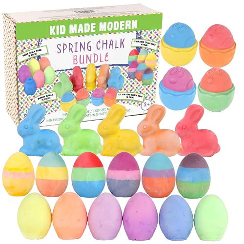 Kid Made Modern Ultimate Sidewalk Spring Chalk Bundle - 6 Neon, 6 Colored, 4 Lil Yolkers Eggs & 5 Bunny Chalks - Dustless, Washable, Non-Toxic, Easy Grip - for Kids Ages 3+ Outdoor Art & Drawing Fun - color: Multicolor - Variety Pack
