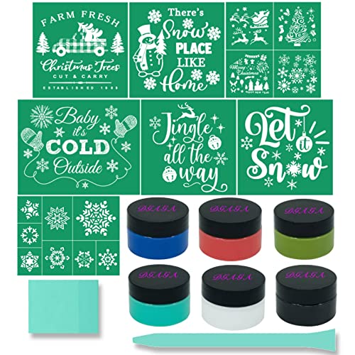DGAGA 15PCS Christmas Silk Screen Stencils, Chalk Paste and Mesh Stencils Set - Self Adhesive, Reusable for Painting on DIY Wood Signs, Fabric, Home Decor - color: Christmas Stencils Set with Chalk Paste, size: 8.5x8.5 and 8.5x11 inches