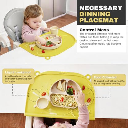Large Silicone Suction Table Mat, 17" x 12" Thick Placemat with Edge-Bumper, Raised Edge Leakproof, Non-Slip for Kids Toddler Baby Essentials Dinning, Restaurant Eating, Plates, Art, Craft & Painting - color: Yellow