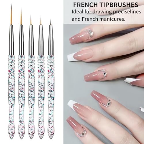 5PCS Liner Brushes for Nails, Nail Art Liner Brushes Set, 7/9/11/15/20mm Thin Detail Brush for Long Lines & Fine Drawing, UV Gel Polish Painting Nail Design Tools - color: 5PCS Liner Brushes