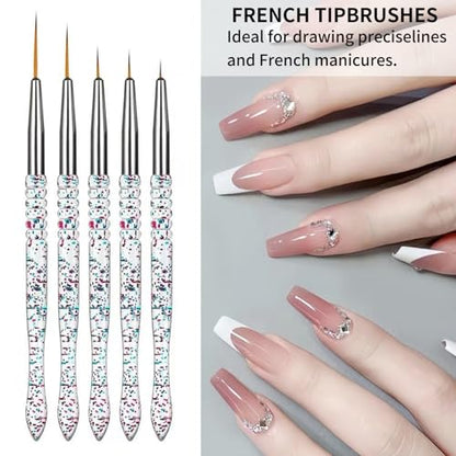 5PCS Liner Brushes for Nails, Nail Art Liner Brushes Set, 7/9/11/15/20mm Thin Detail Brush for Long Lines & Fine Drawing, UV Gel Polish Painting Nail Design Tools - color: 5PCS Liner Brushes